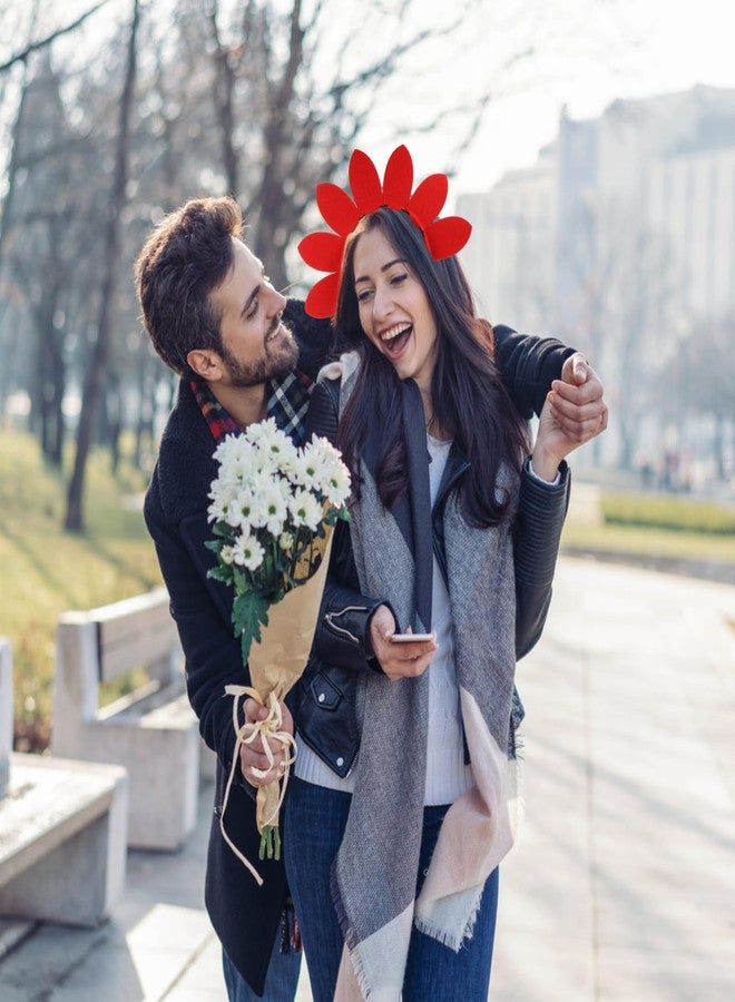 JOINPAYA طوق شعر JOINPAYA على شكل زهرة عباد الشمس للفتيات والسيدات، مقاس 11 بوصة، أحمر، إكسسوارات للمهرجانات وأعياد الميلاد، طوق رأس للحفلات، دعامة للتصوير، مصنوع من البلاستيك والقماش غير المنسوج - Image 3